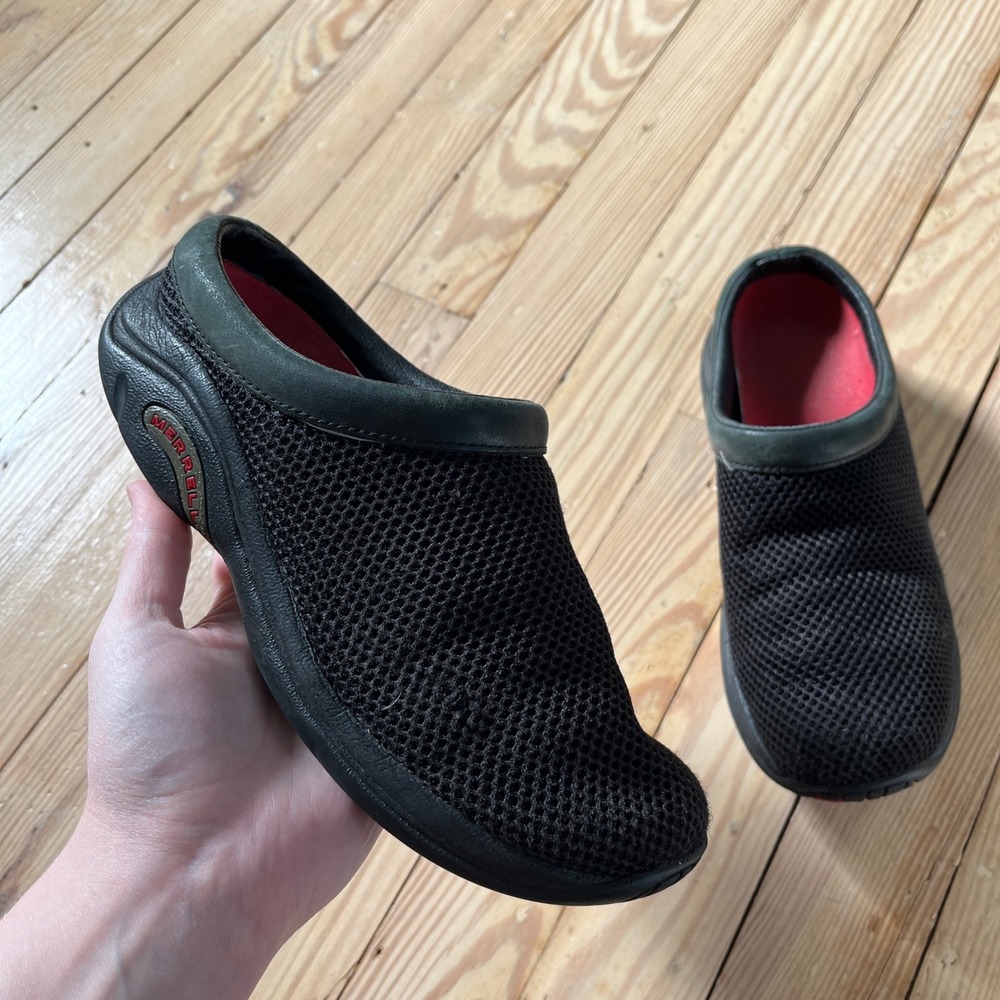 Merrell Encore Breeze 2 Clogs Womens 7.5 Black Mesh Leather Slip On Mules J62120